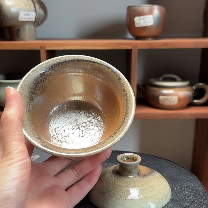 杯#1756柴烧裸烧玉化盖碗福利