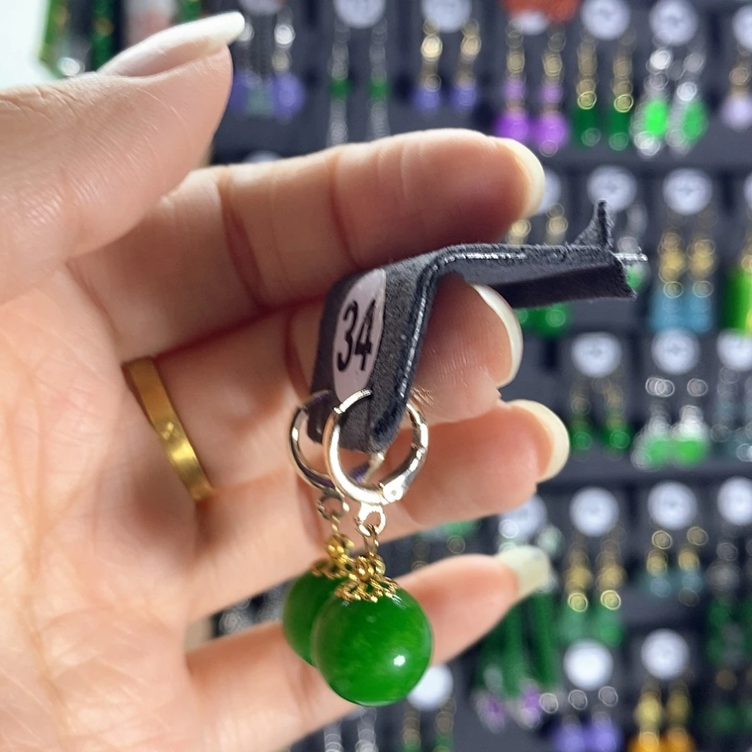 翡翠银S925镶嵌耳饰34