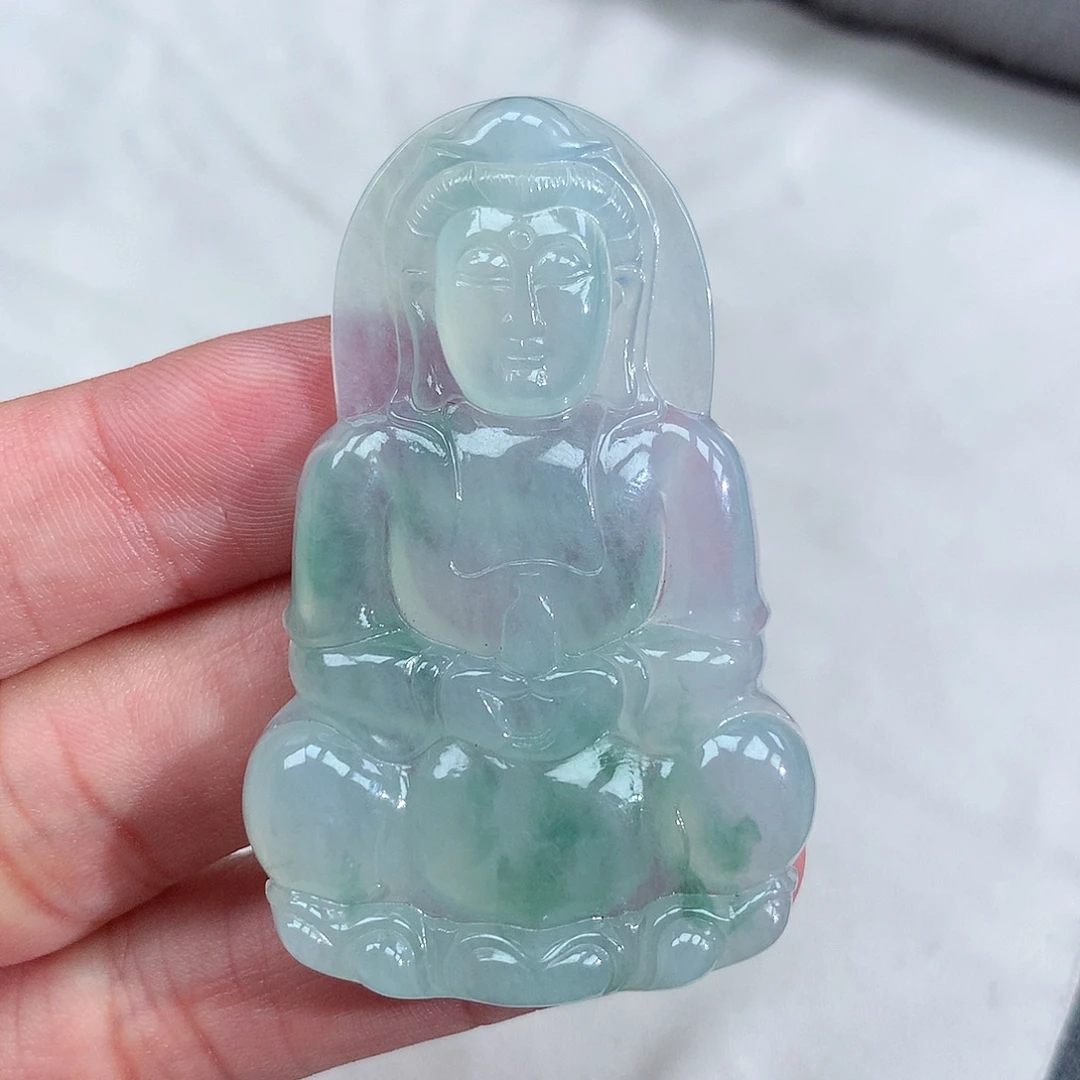 翡翠未镶嵌颈饰冰种飘花观音菩萨