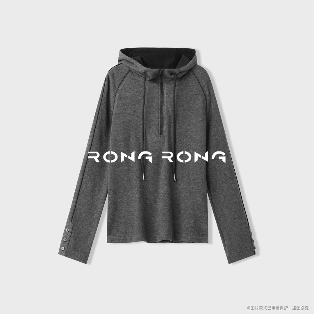 溶溶【森系空氧】RONGRONG 莱赛尔混纺抗风半拉链连帽卫衣2502H608