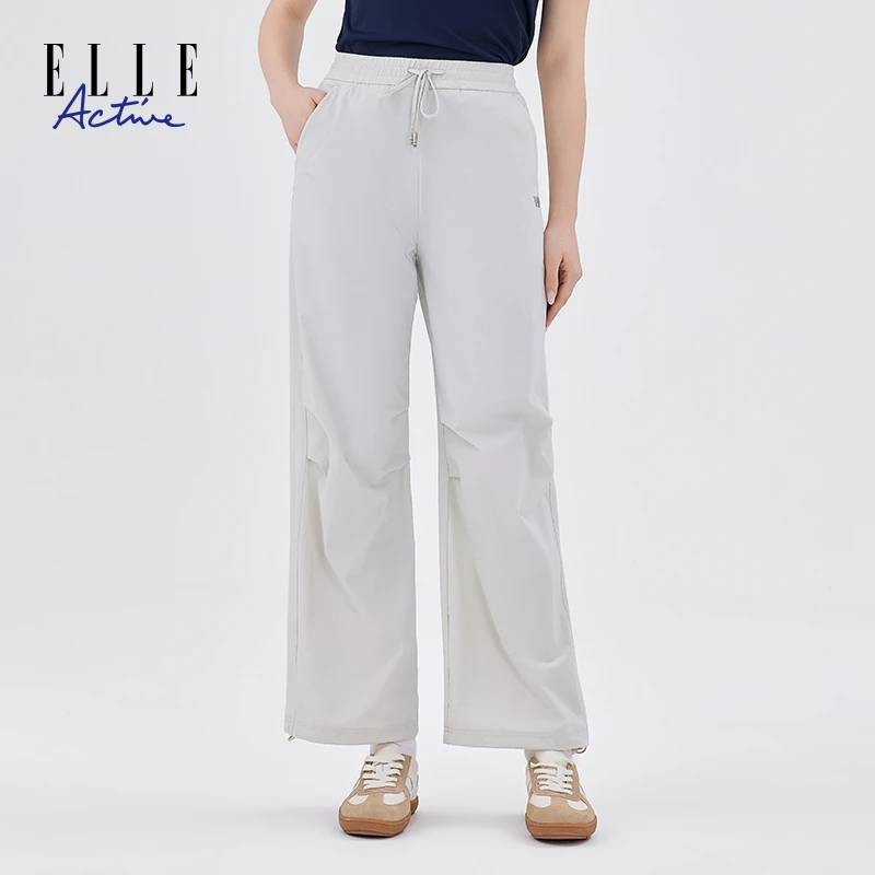ELLE Active2025新款抽绳直筒裤运动落伞工装裤休闲长裤女阔腿裤