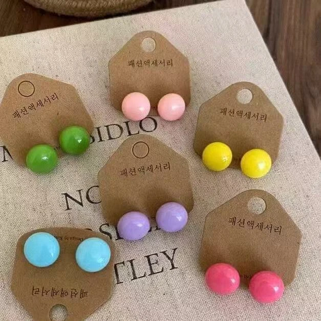 铜合金树脂耳饰 氧气甜豆彩色馒头豆豆耳钉女2025新款独特漂亮