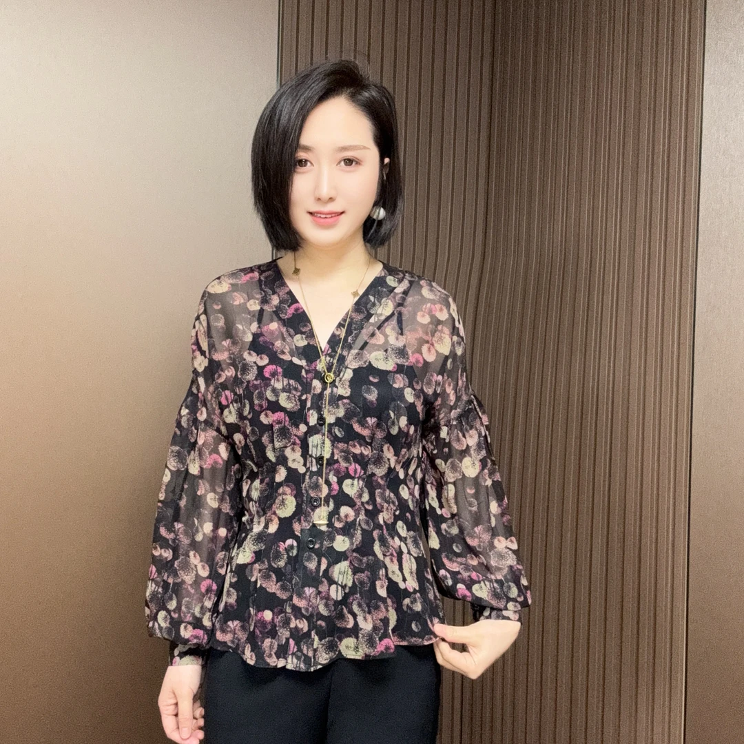 法式轻奢时尚气质修身百搭显瘦防晒碎花衬衣Y5550
