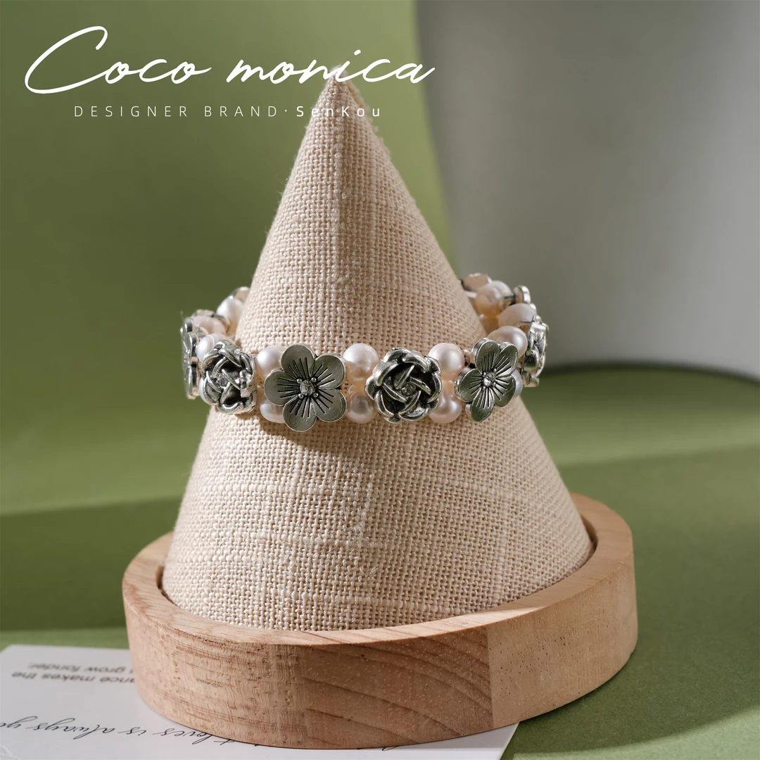 【小霞珠宝】 珍珠巴洛克花朵双层手链轻奢时尚珍珠古法手链AD713