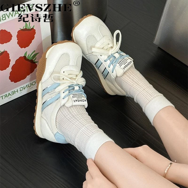纪诗哲丑萌网面透气德训鞋女厚底增高休闲运动板鞋百搭小白鞋单网