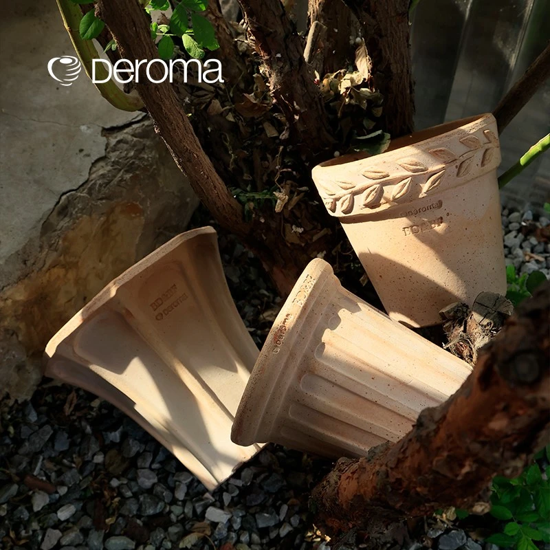 deroma帝罗马手工陶盆罗马柱月桂花环定制款北欧复古浮雕桌面阳台