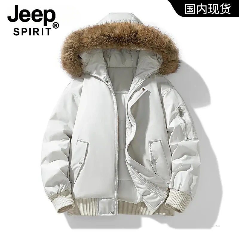 JEEPSPIRIT吉普座山雕连帽毛领派克棉服男士新款冬季加厚外套男款