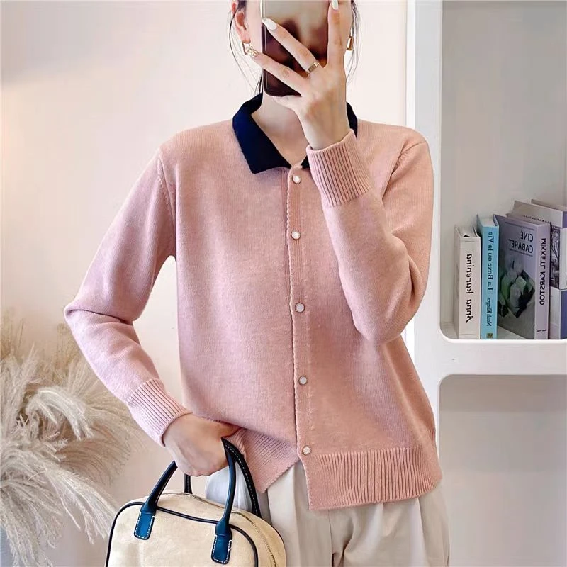 【蓝粉开衫】秋冬款时尚减龄小翻领开衫