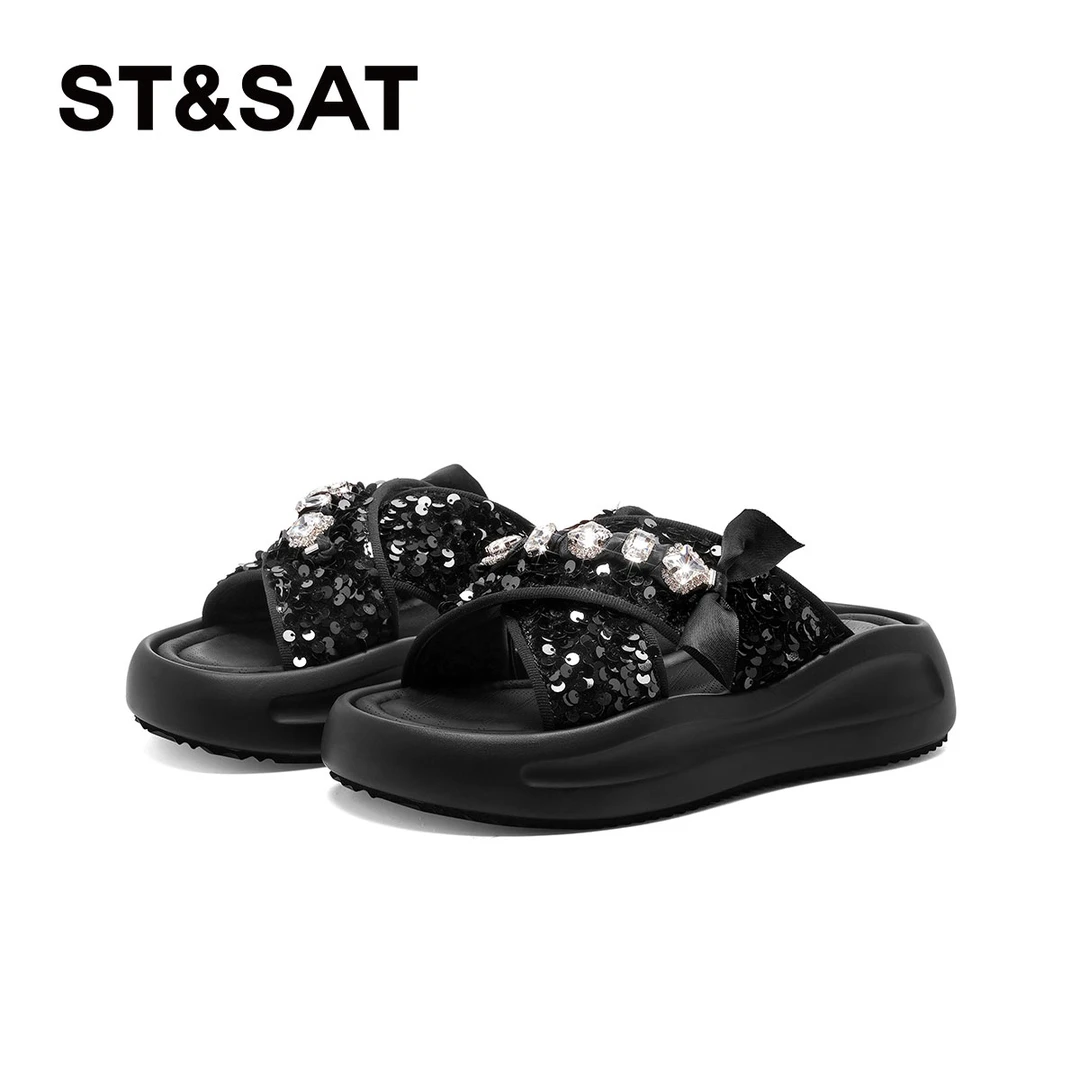 星期六厚底外穿露趾一字凉拖鞋女2025年夏季新款时尚轻便舒适拖鞋