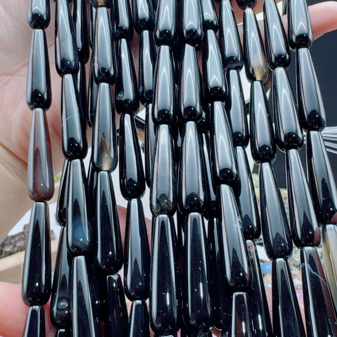 玛瑙/玉髓合金珠宝半成品8*30黑玛瑙水滴一条