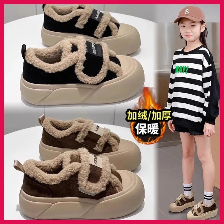 保暖时尚防滑加绒加厚女童2025冬季新款学院风骡皮（革）鞋