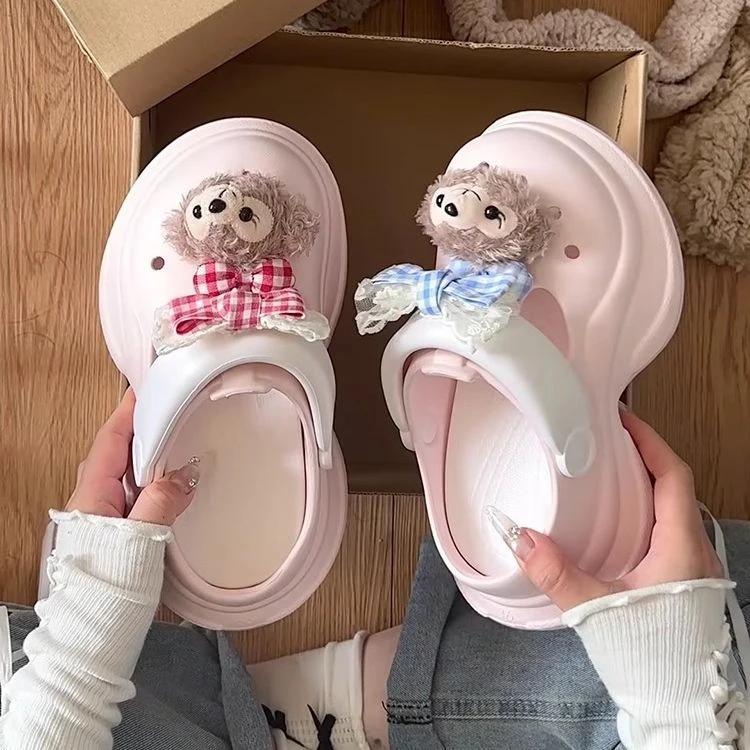 可爱卡通洞洞鞋女2025年夏季新款外穿厚底增高防滑踩屎感凉拖鞋女