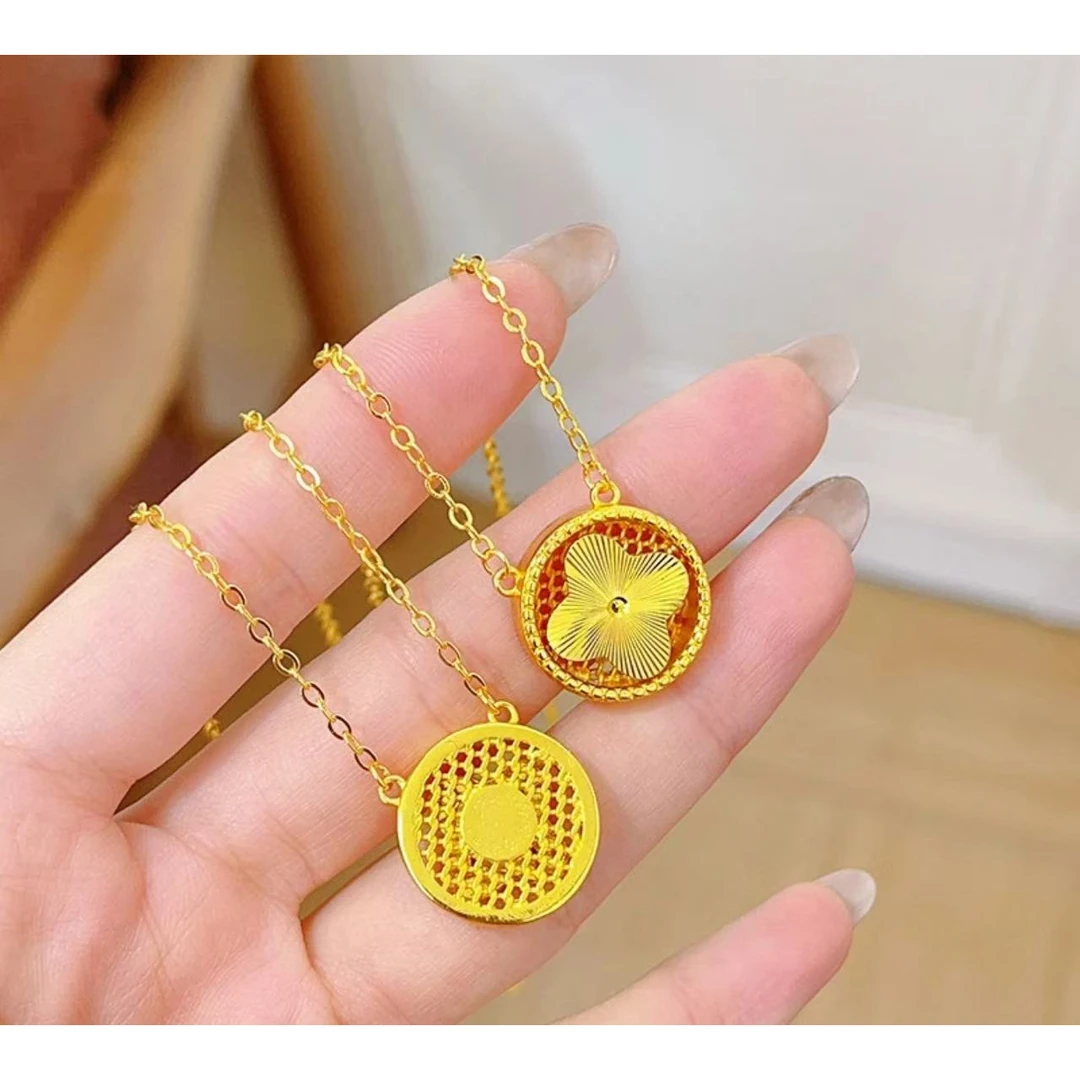 吊坠足银 园牌幸运草项链轻奢时尚百搭气质双面