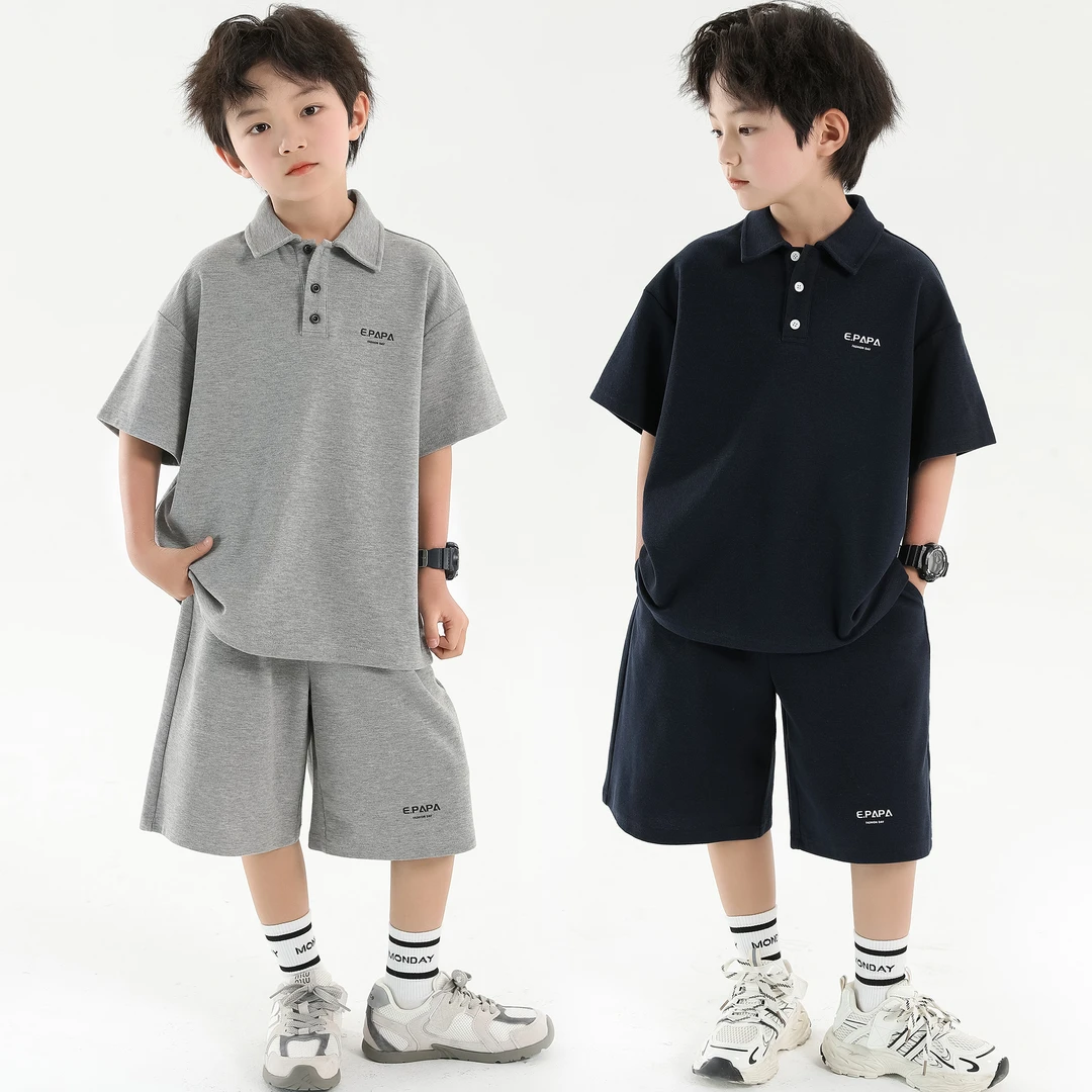 象小爸【polo领套装】2025新款儿童中大童运动休闲短袖宽松两件套