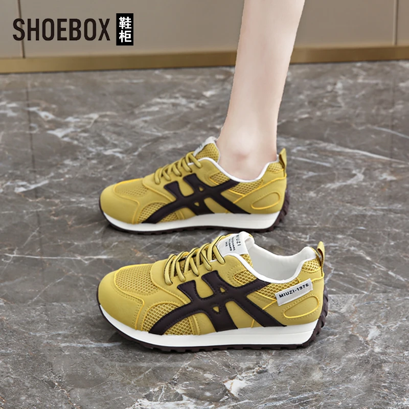 SHOEBOX鞋柜春季双网阿甘鞋2025新款休闲德厚底百搭单鞋德训鞋