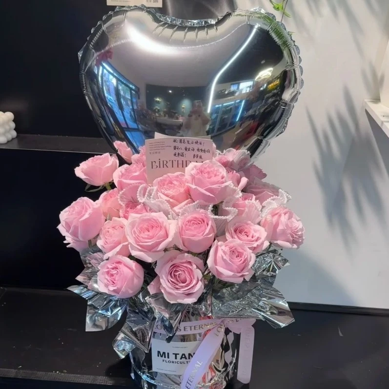 等风等你 19朵粉红雪山玫瑰抱抱桶送女友闺蜜朋友生日节日鲜花