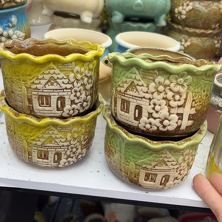 多肉绿植陶瓷花盆9.9包邮，有孔