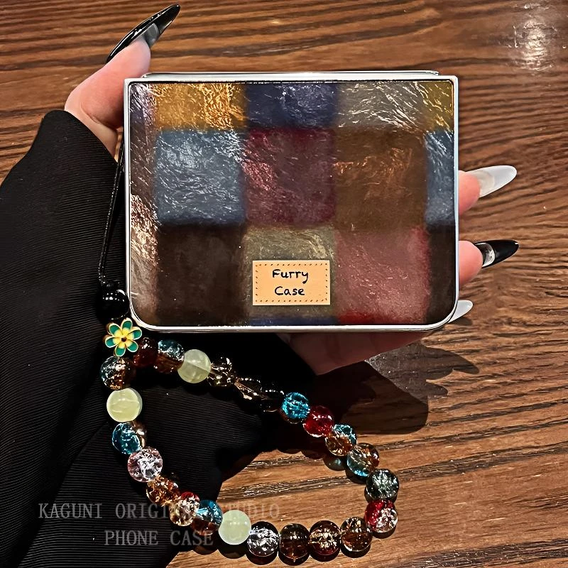 适用华为pura X典藏版阔折叠手机壳锡纸纹格子高级复古冰川保护套