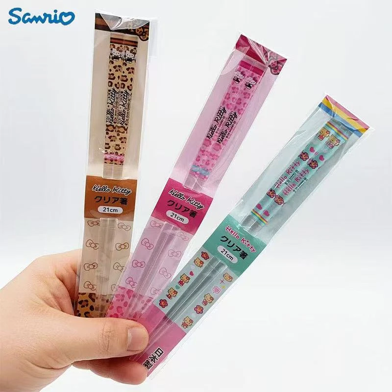 日本Sanrio三丽鸥凯蒂猫系列限定款豹纹黑皮21cm树脂卡通筷子