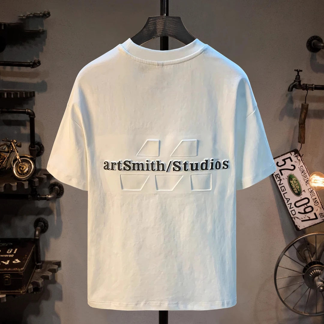 MR.MUDI/穆迪先生美式立体印花短袖T恤男夏季圆领合身休闲半袖