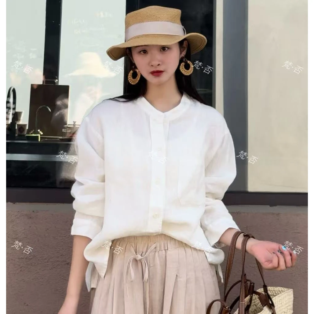 【梵·否】7663新款衬衫上衣女小衫纽扣显瘦宽松长袖衬衣