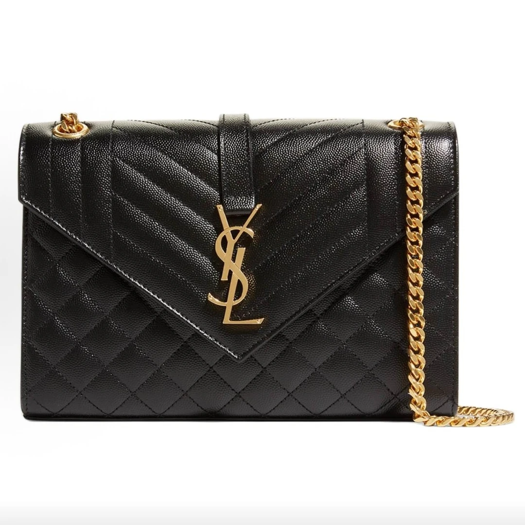 95新 YSL/圣罗兰 黑金鱼子酱信封包中号单肩包16523873