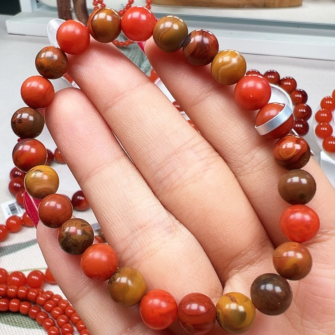 南红玛瑙未镶嵌手串福利款 巧家包浆多色共生卡7mm+