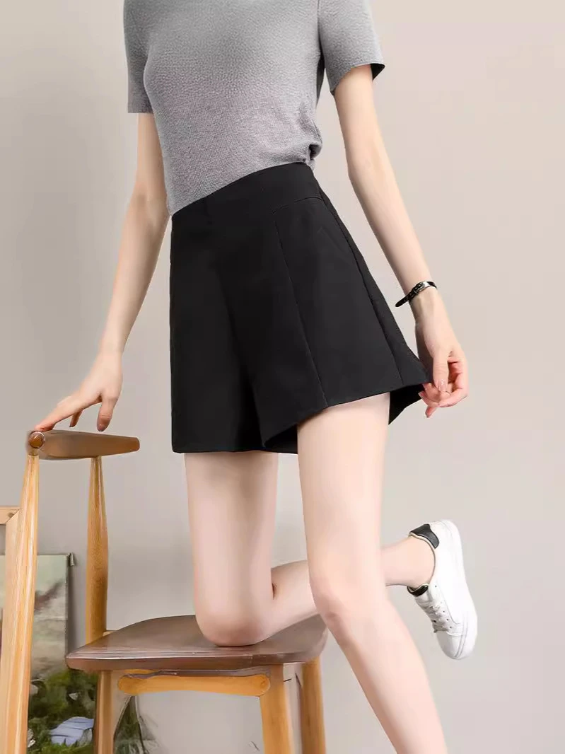短裤裤子休闲女夏季新款高腰外穿字宽松显瘦阔腿黑色西装裤显腿长