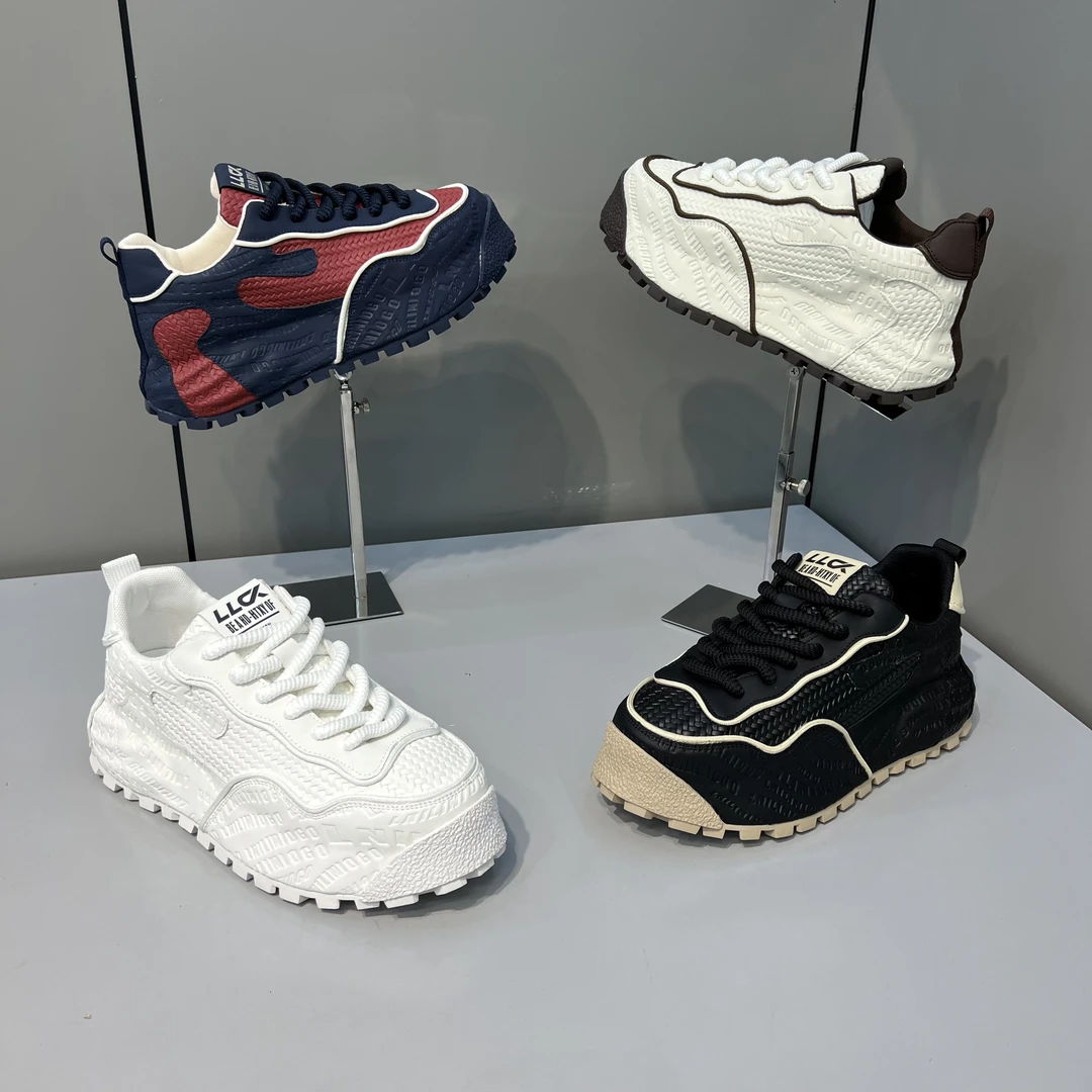 2025秋季新款时尚休闲百搭舒适隐形增高厚底压花拼色男士痞帅潮鞋