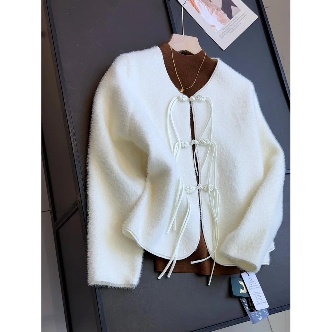 新中式国风复古盘扣精致时尚百搭短款毛呢上衣