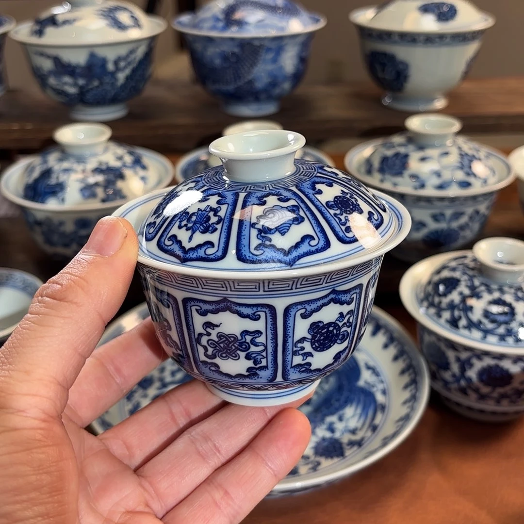 景德镇纯手工手绘八宝盖碗