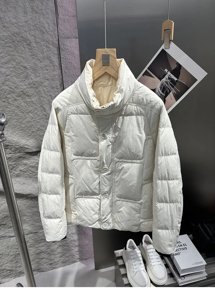 2602 #90鸭绒秋冬款纯色白色男士无帽立领保暖外套潮羽绒服