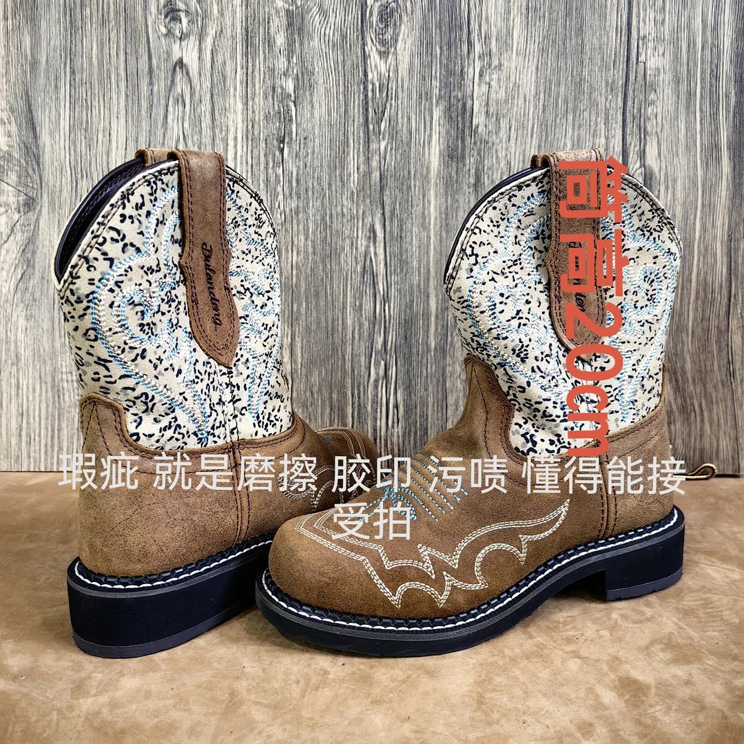 微瑕固特异工艺 女士牛皮个性复古牛仔靴