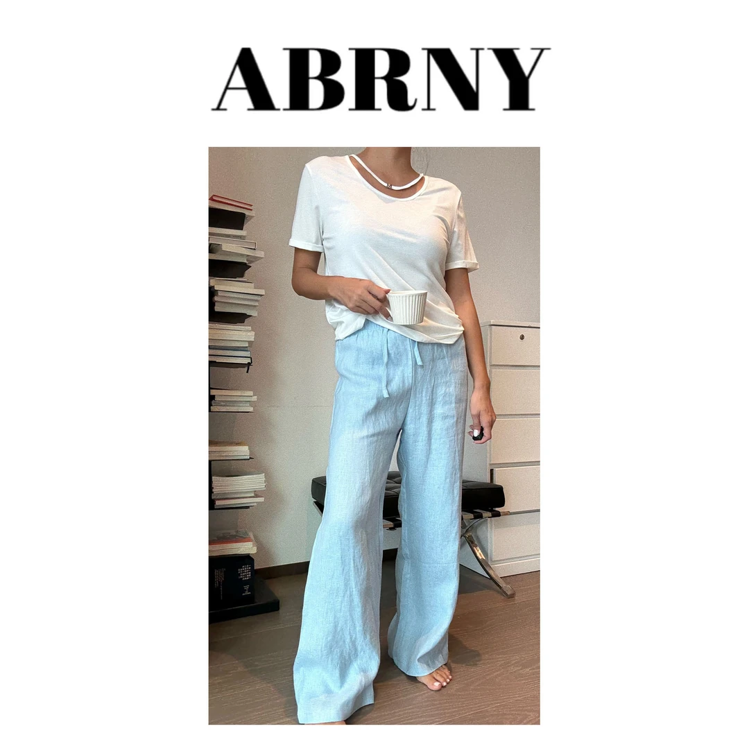 许小黑【慢生活】夏季亚麻中高腰小个子窄版直筒老钱休闲裤5026