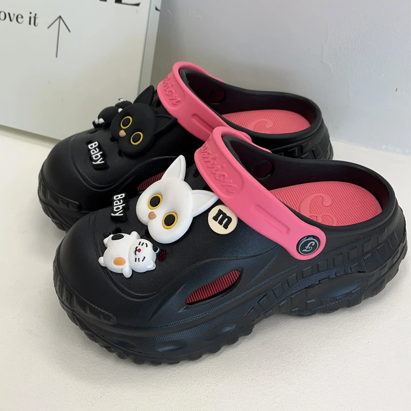 十一步卡通厚底洞洞鞋女款2026夏季新款爆款增高居家外穿防滑拖鞋