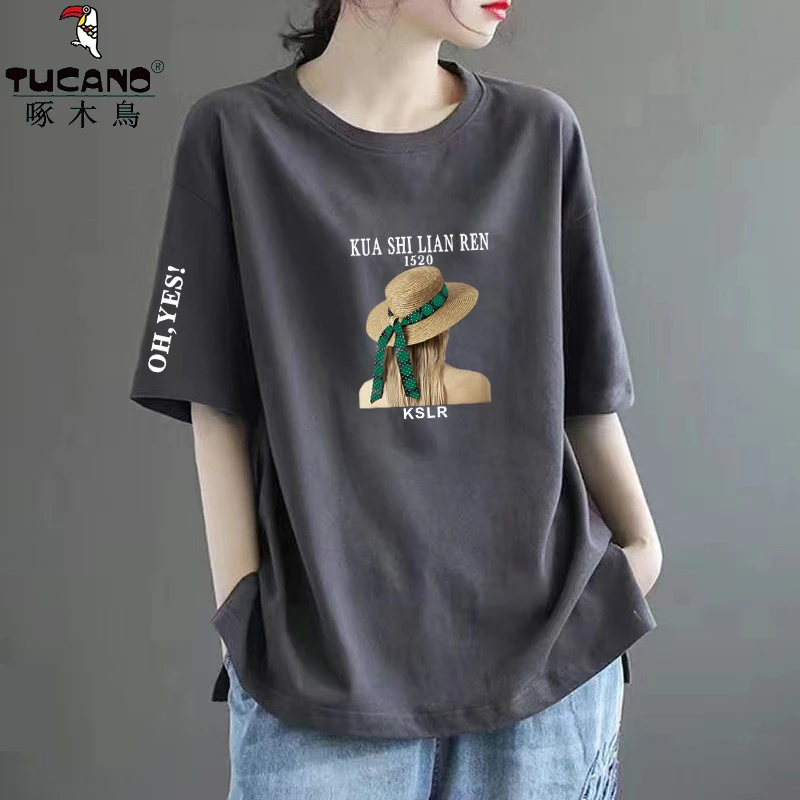 啄木鸟纯棉美式潮牌短袖t恤女宽松小众设计感体恤chic韩系上衣ins