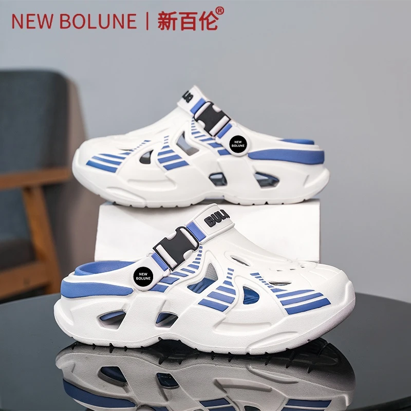 新百伦男鞋夏季新款外穿厚底增高洞洞鞋潮流百搭男款两用包头凉拖