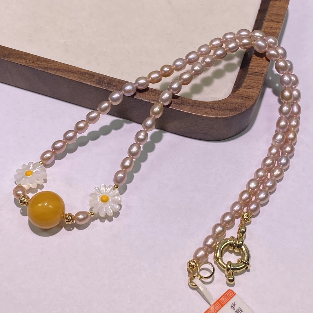 【七七八珠宝】珍珠项链diy花蜡13mm