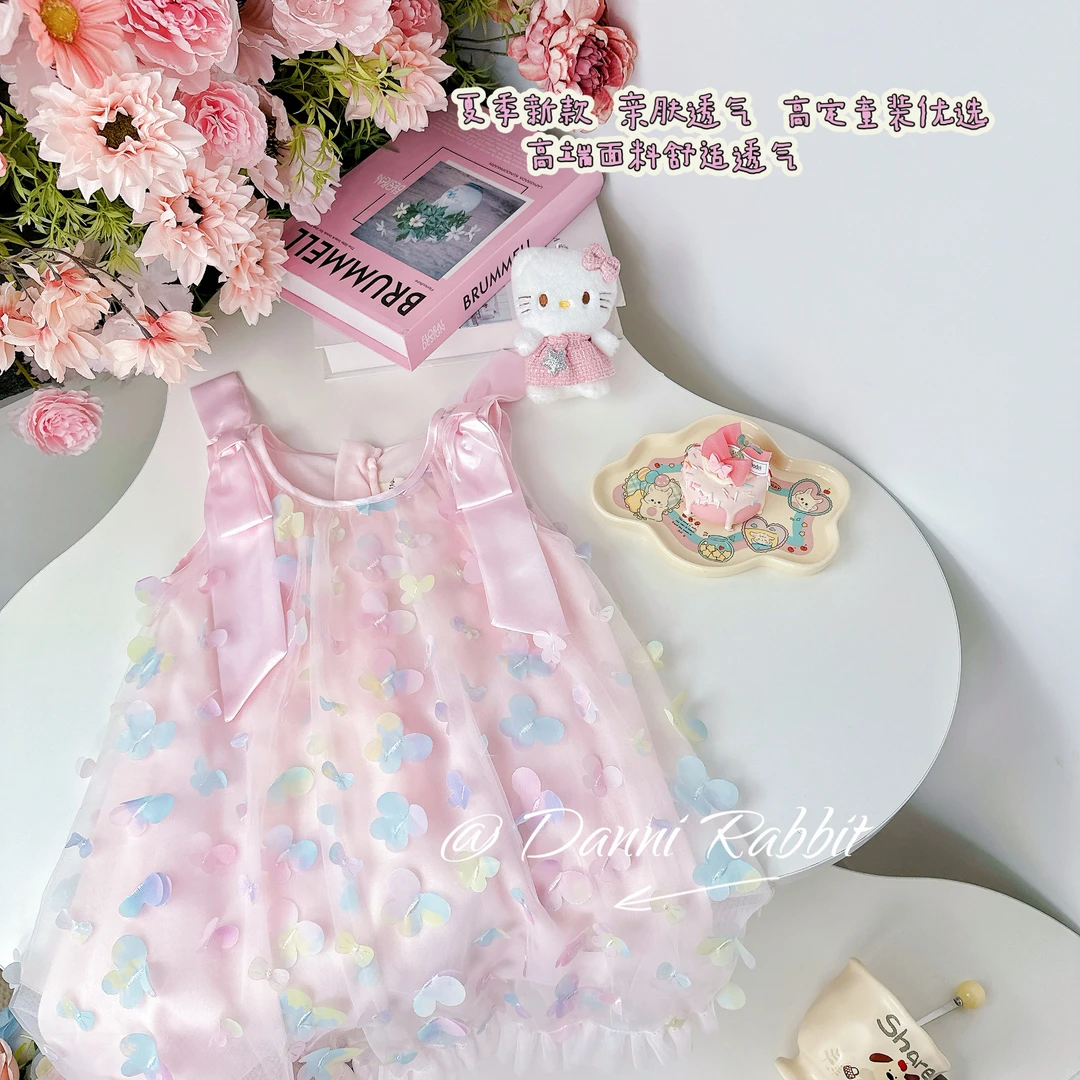 *新夏季新品好穿蝴蝶翩翩轻纱女童连衣裙X-8022