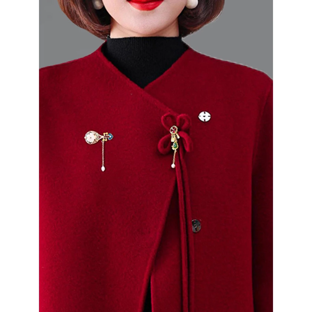 新中式礼服双面绒羊毛大衣女短款秋冬新款宽松国风刺绣羊毛呢外套