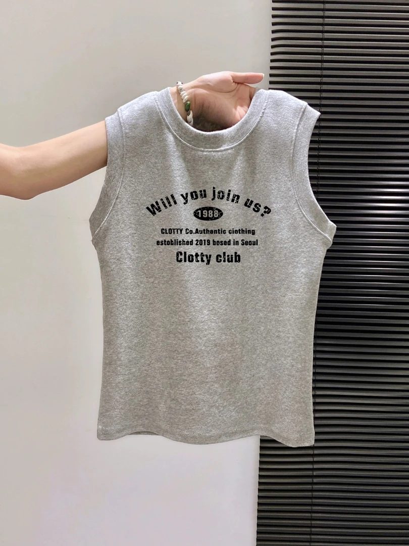 夏季内搭外穿简约T恤女高级感灰色宽肩工字运动背心圆领无袖上衣