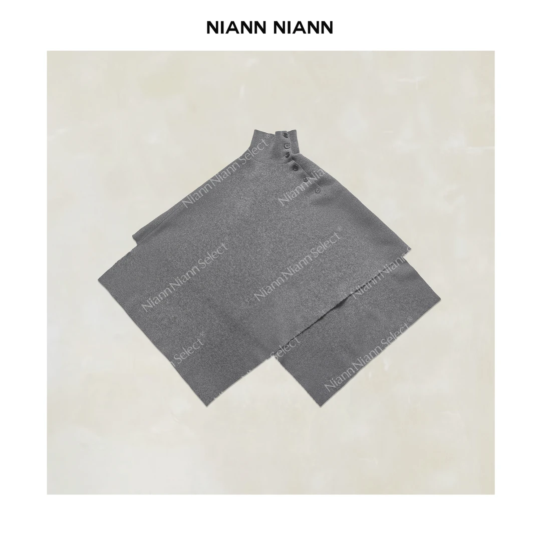 NiannNiann 新品女装设计感进口100澳洲羊毛不规则披肩斗篷16178