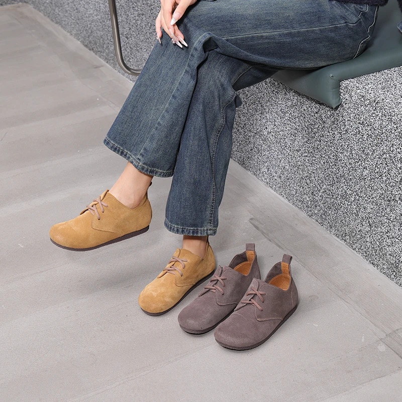 2025秋季新款百搭平底短靴纯色软底包头时尚休闲系带厚底女鞋
