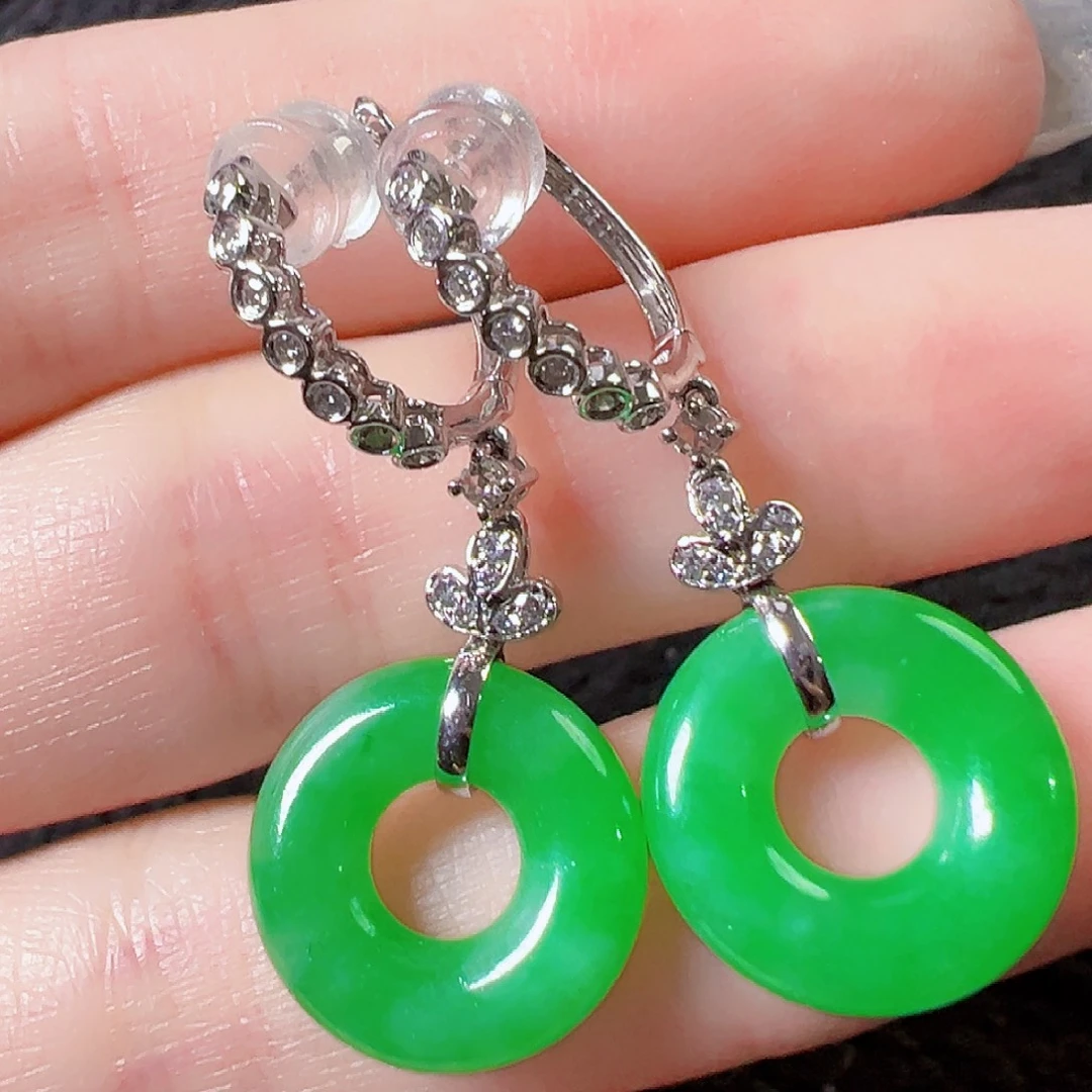 翡翠18K金镶嵌耳饰签收后24小时鉴赏期，过时不退