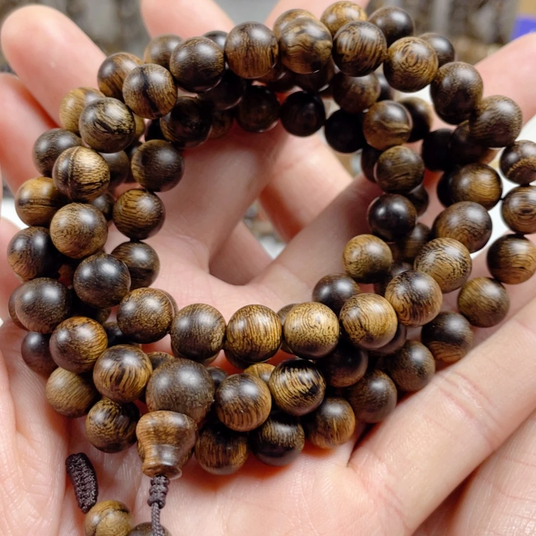 手串沉香越南芽庄老白棋玉化老料满瘤疤0.8×108