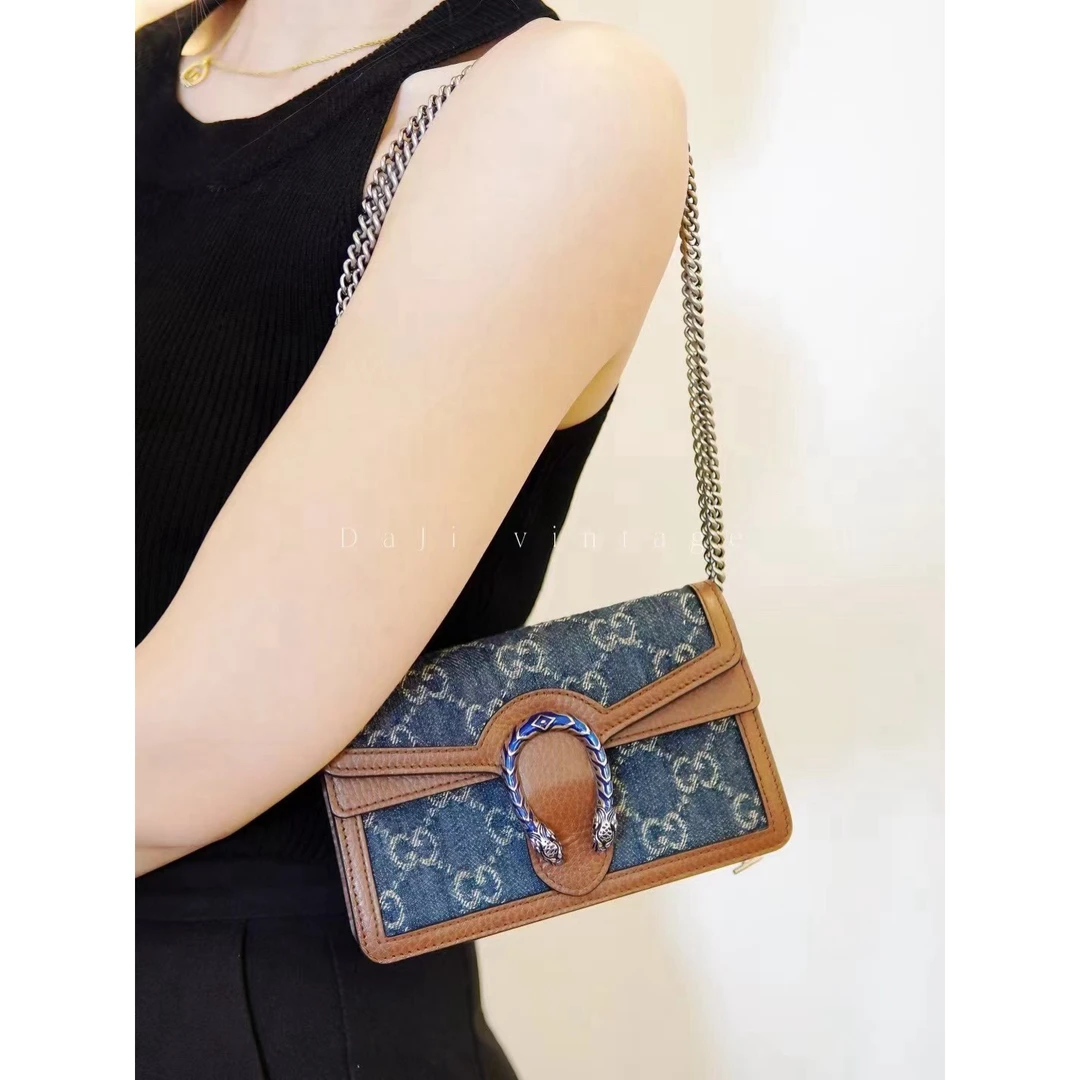 95新 GUCCI/古驰 大吉中古rh/Gucci古驰蓝丹宁酒神斜挎包