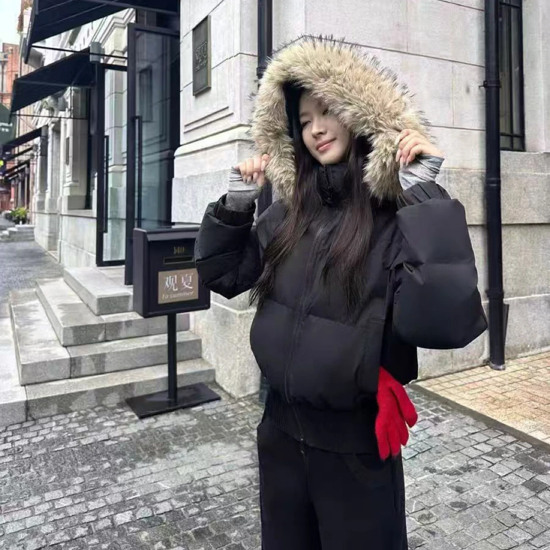 冬季短款连帽子毛大毛领收腰白鸭绒加厚保暖韩版显瘦百搭外套女