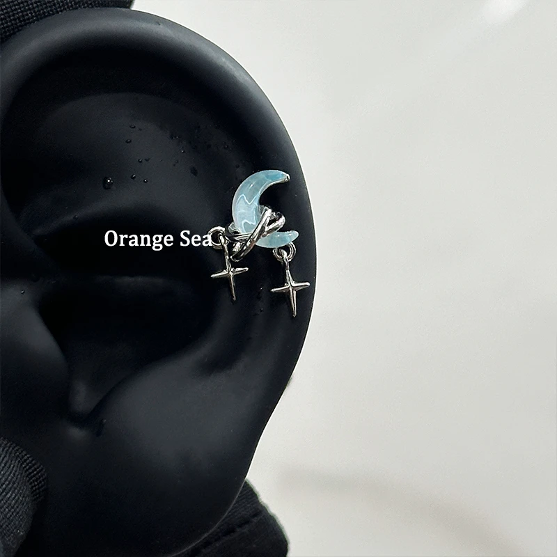 钛钢耳饰 Orange Sea清冷白月光丨梦幻月亮耳骨钉独特星芒耳钉218