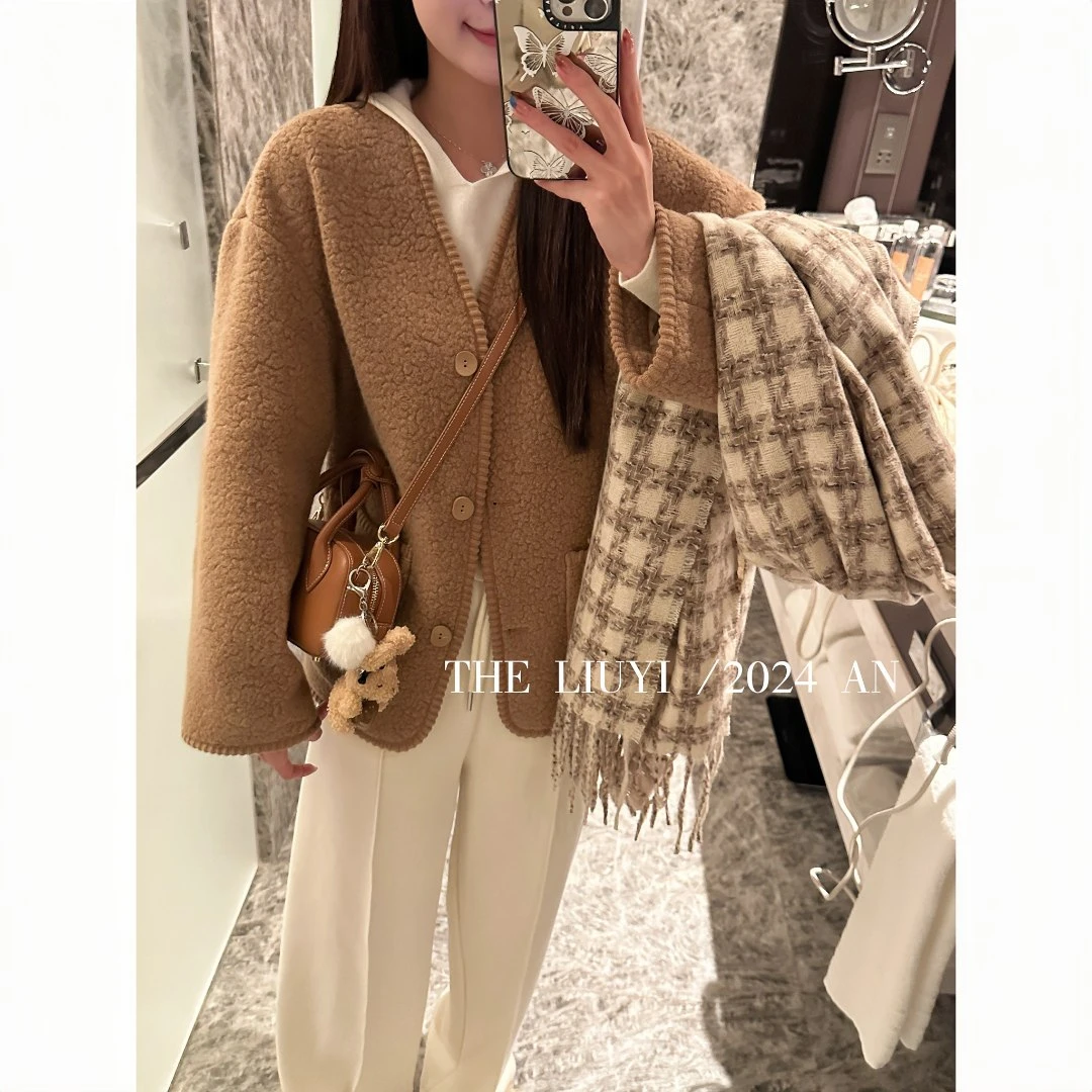 【LIUYI】焦糖可可～冬季皮毛一体加厚夹棉保暖外套49265