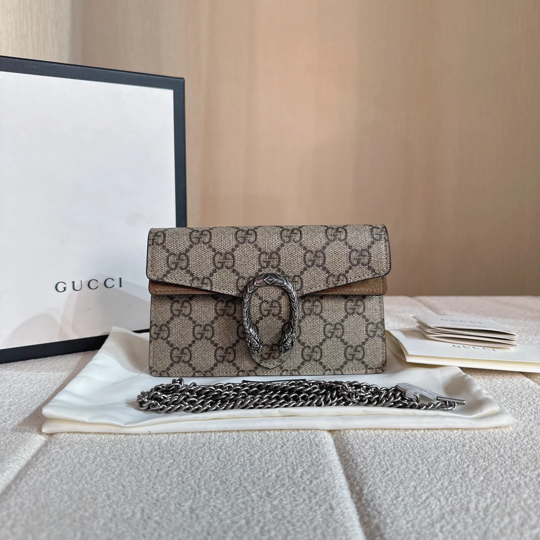 99新 GUCCI/古驰 古驰 拼驼色mini酒神链条包 活动